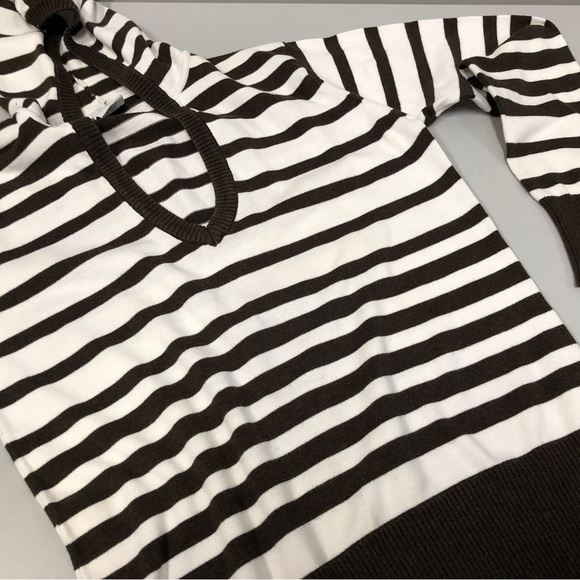 Striped brown/white hoodie sweater.  Cotton. Sz XL. - Picture 5 of 12